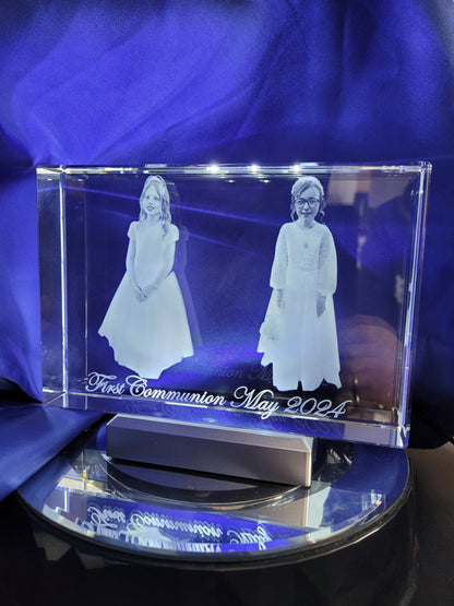 First Communion in 28cm x 12cm x 4cm crystal. Images are in 3D.